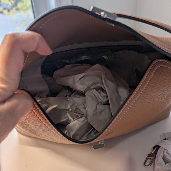 Caramel/Tan T-Lock Top Handle Bag in Pebble Grain Leather, Shoulder Bag, NWOT - Picture 9 of 9